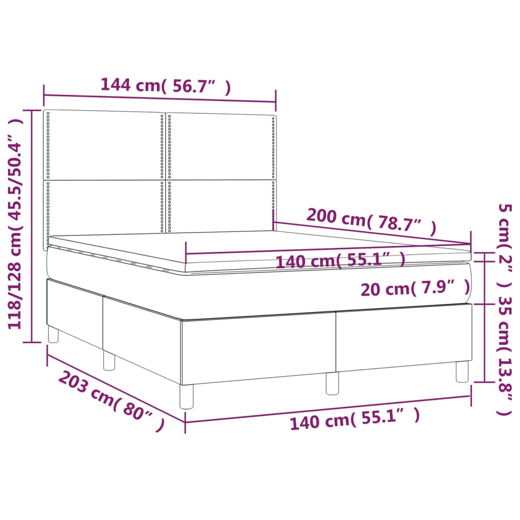 vidaXL Sommier à lattes de lit avec matelas et LED Marron 140x200 cm