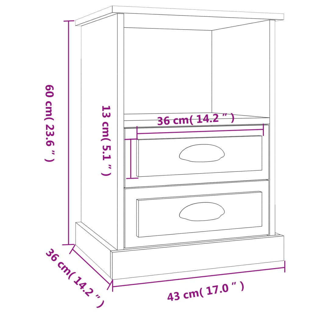 vidaXL Tables de chevet 2 pcs chêne marron 43x36x60 cm