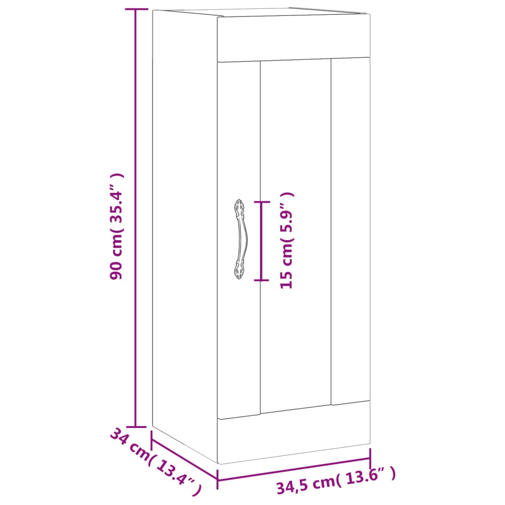 vidaXL Armoire murale sonoma gris 34,5x34x90 cm