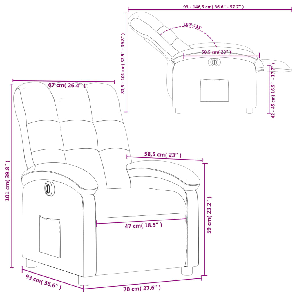 vidaXL Fauteuil inclinable électrique Marron foncé Tissu