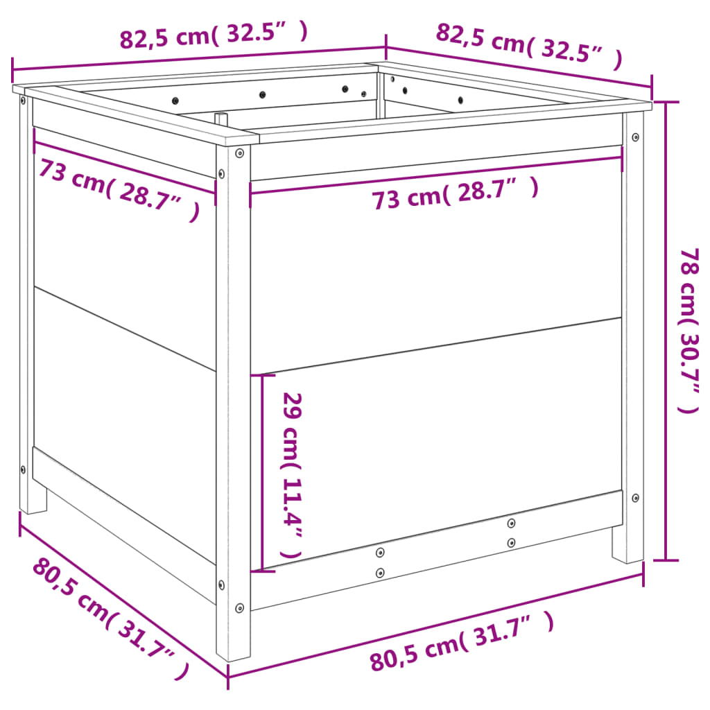 vidaXL Jardinière 82,5x82,5x78 cm bois de pin massif