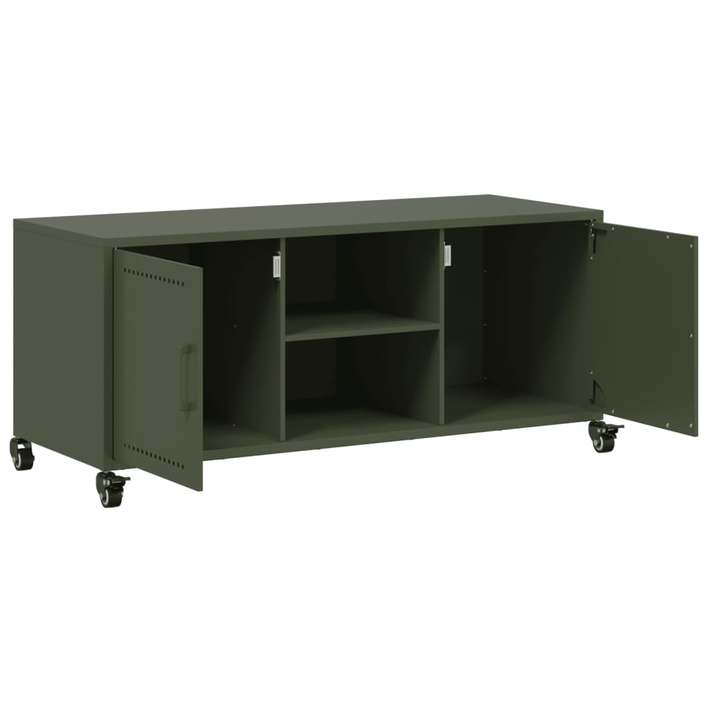 vidaXL Meuble TV vert olive 100,5x39x43,5 cm acier