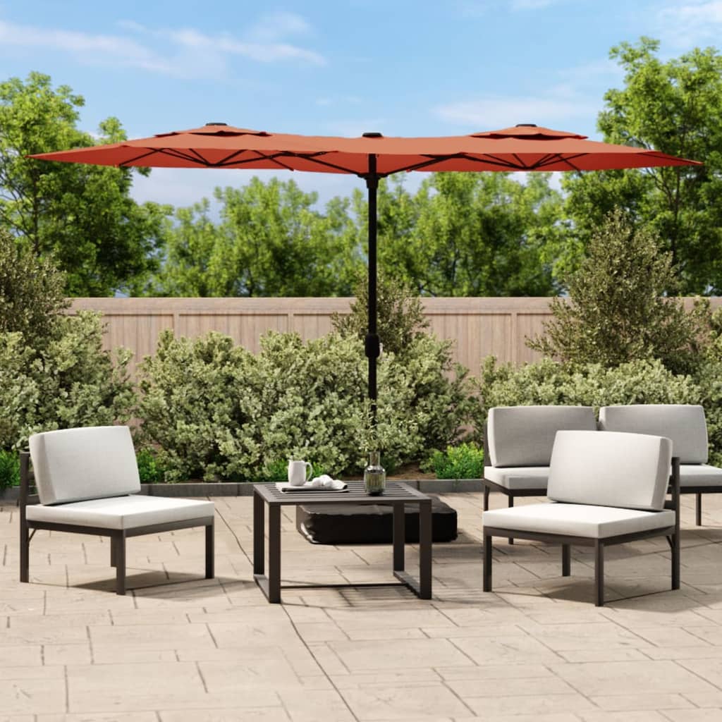 vidaXL Parasol de jardin à double tête avec LED terre cuite 316x240 cm