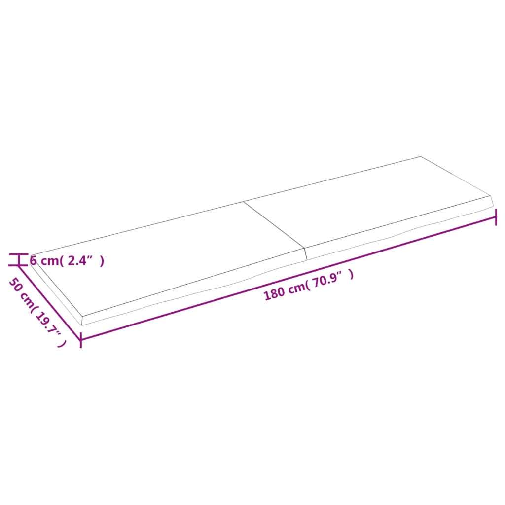 vidaXL Dessus de table 180x50x(2-6) cm bois de chêne massif non traité