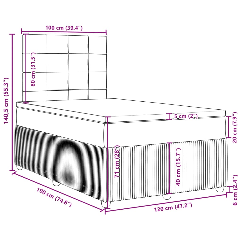 vidaXL Sommier à lattes de lit avec matelas gris foncé 120x190cm tissu