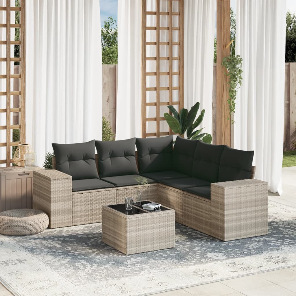 vidaXL Salon de jardin 6 pcs avec coussins gris clair résine tressée