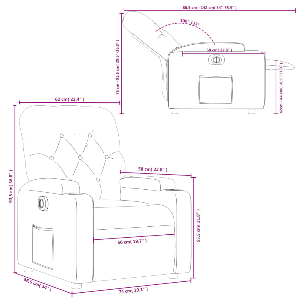 vidaXL Fauteuil inclinable électrique Gris Similicuir