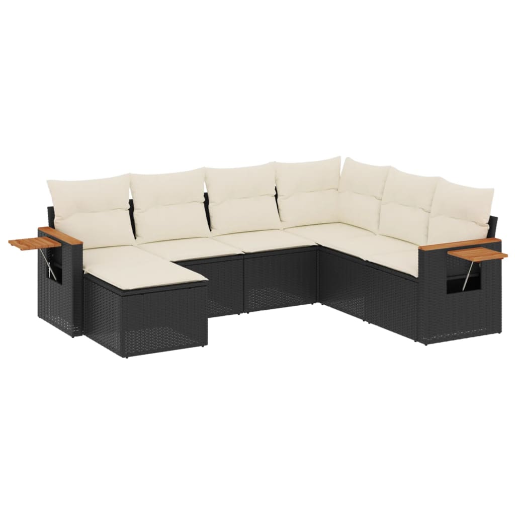 vidaXL Salon de jardin 7 pcs avec coussins noir résine tressée