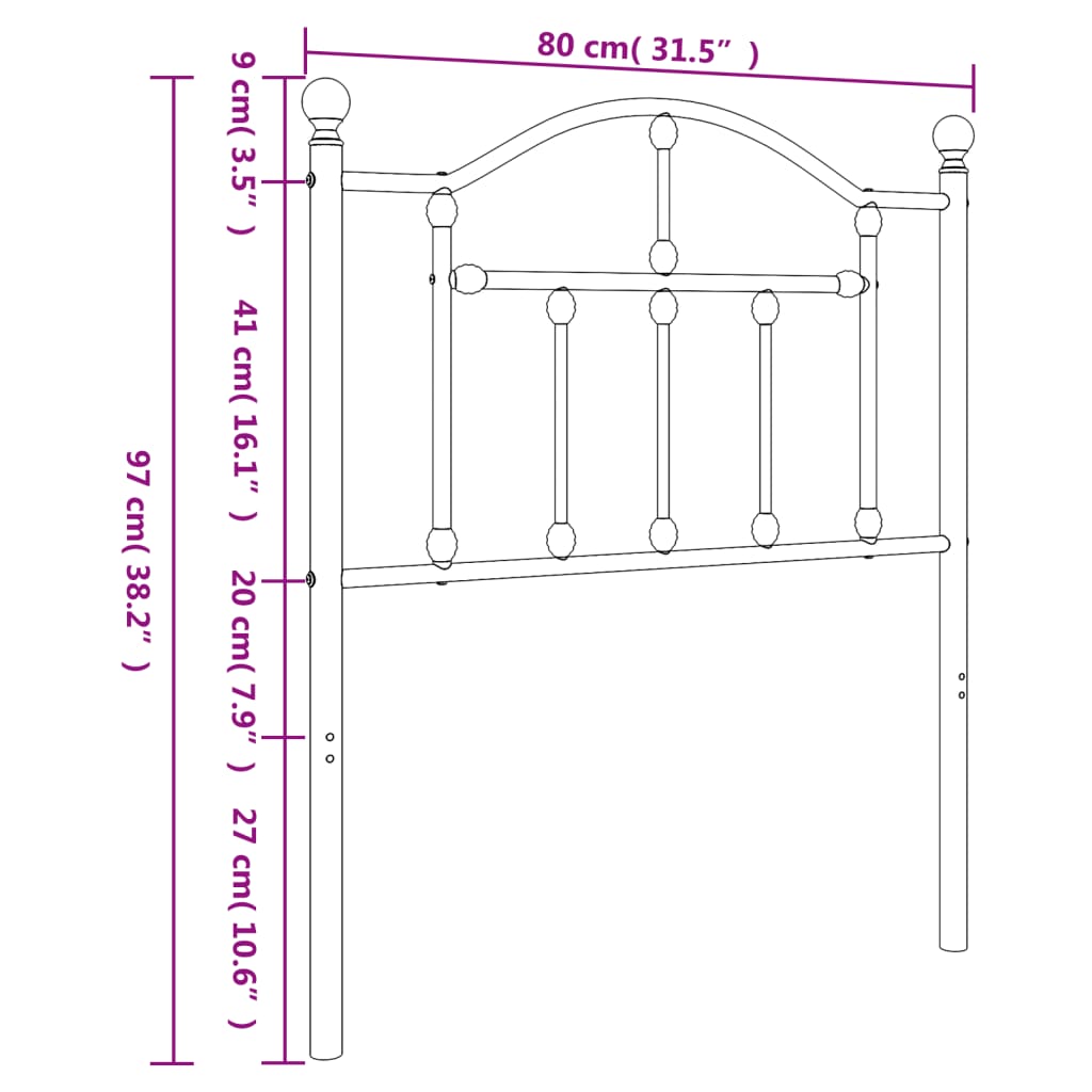 vidaXL Tête de lit métal blanc 75 cm