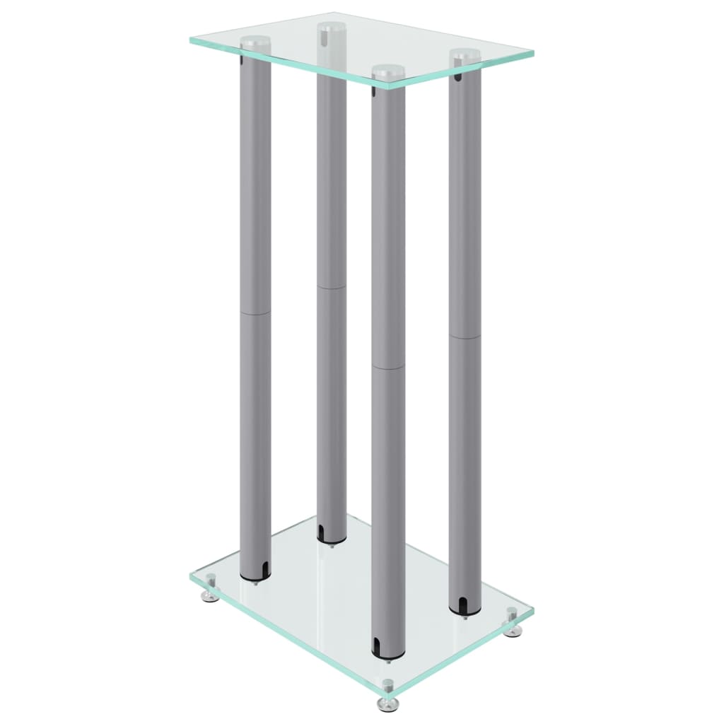 vidaXL Supports de haut-parleurs 2 pcs argenté verre trempé 4 piliers