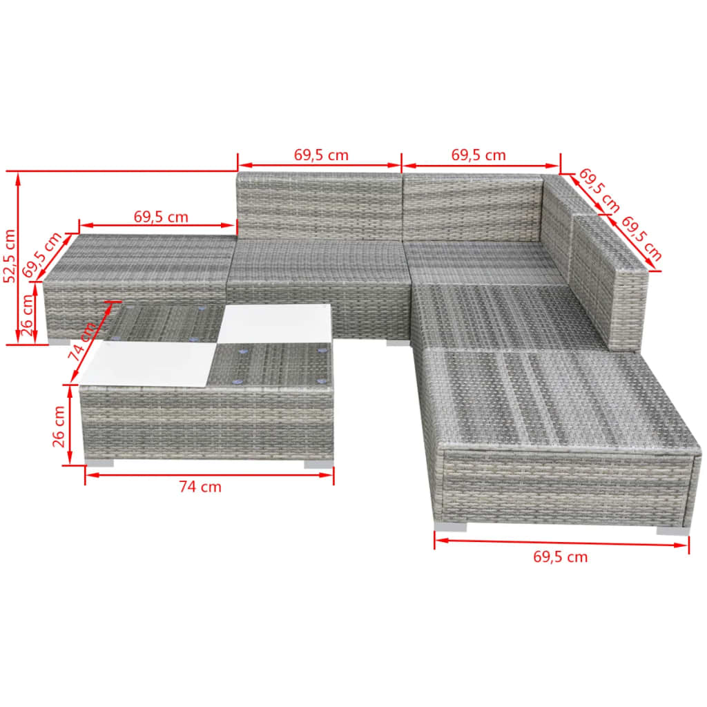 vidaXL Salon de jardin avec coussins 6 pcs résine tressée gris