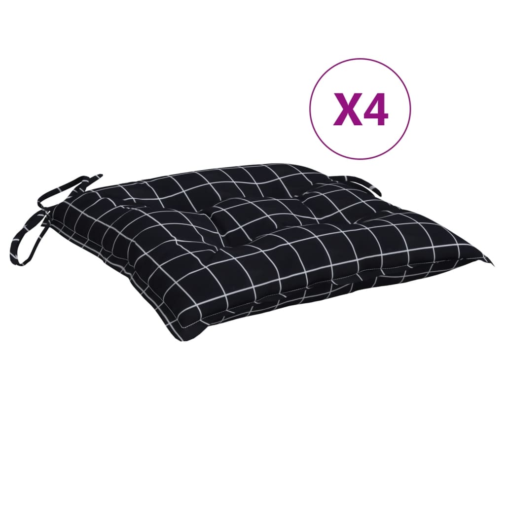 vidaXL Coussins de chaise lot de 4 carreaux noir 40x40x7 cm tissu