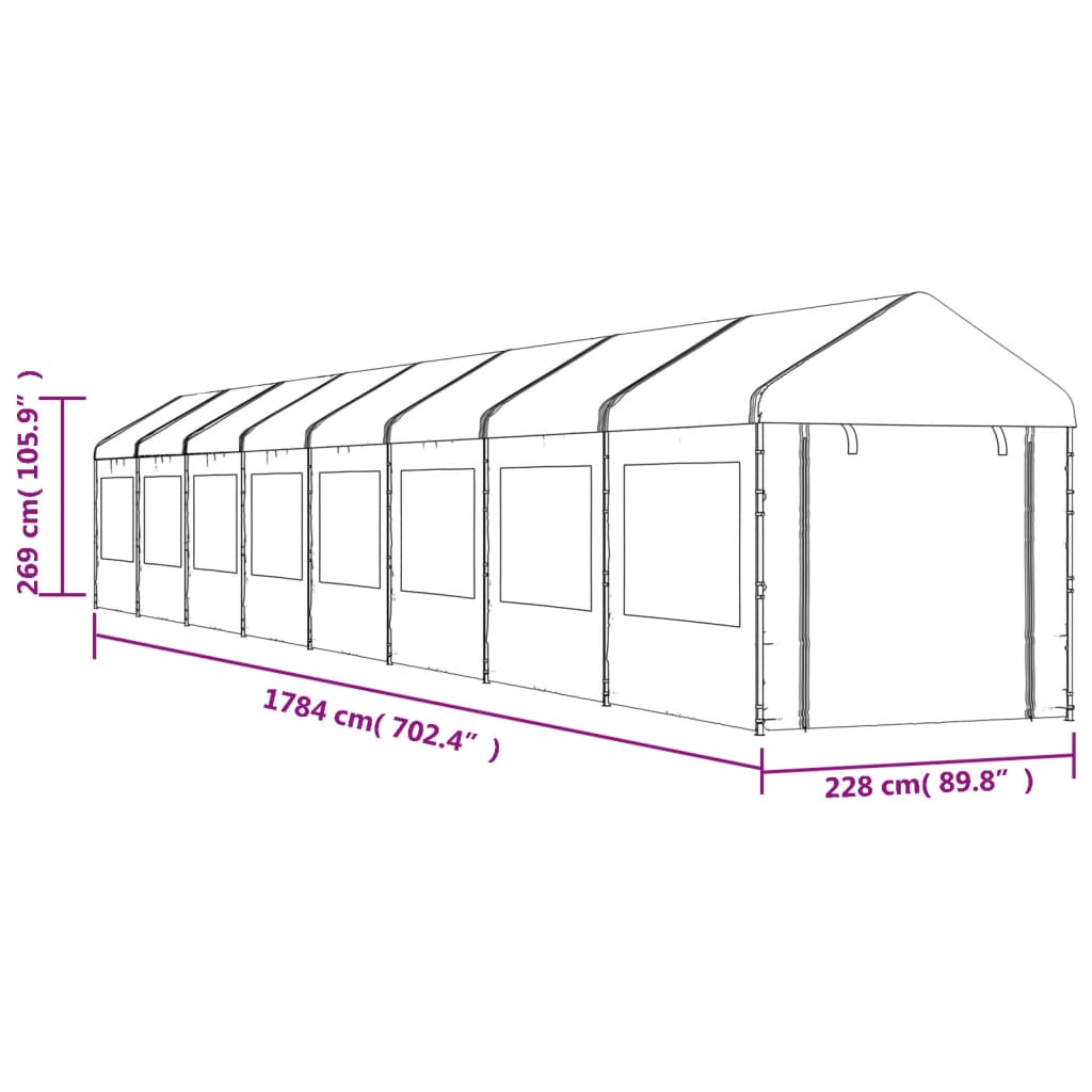 vidaXL Belvédère avec toit blanc 17,84x2,28x2,69 m polyéthylène