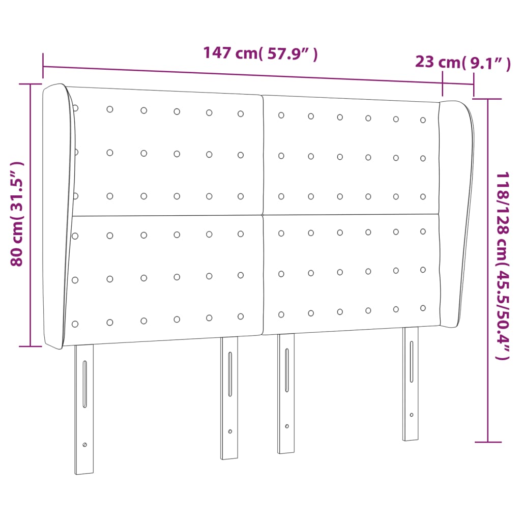 vidaXL Tête de lit avec oreilles Gris foncé 147x23x118/128 cm Tissu