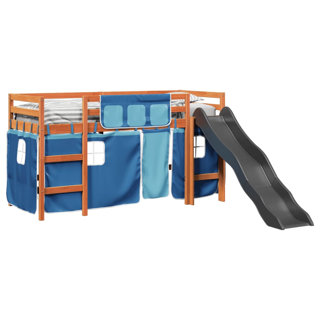 vidaXL Lit mezzanine enfants et rideaux bleu 80x200cm bois pin massif