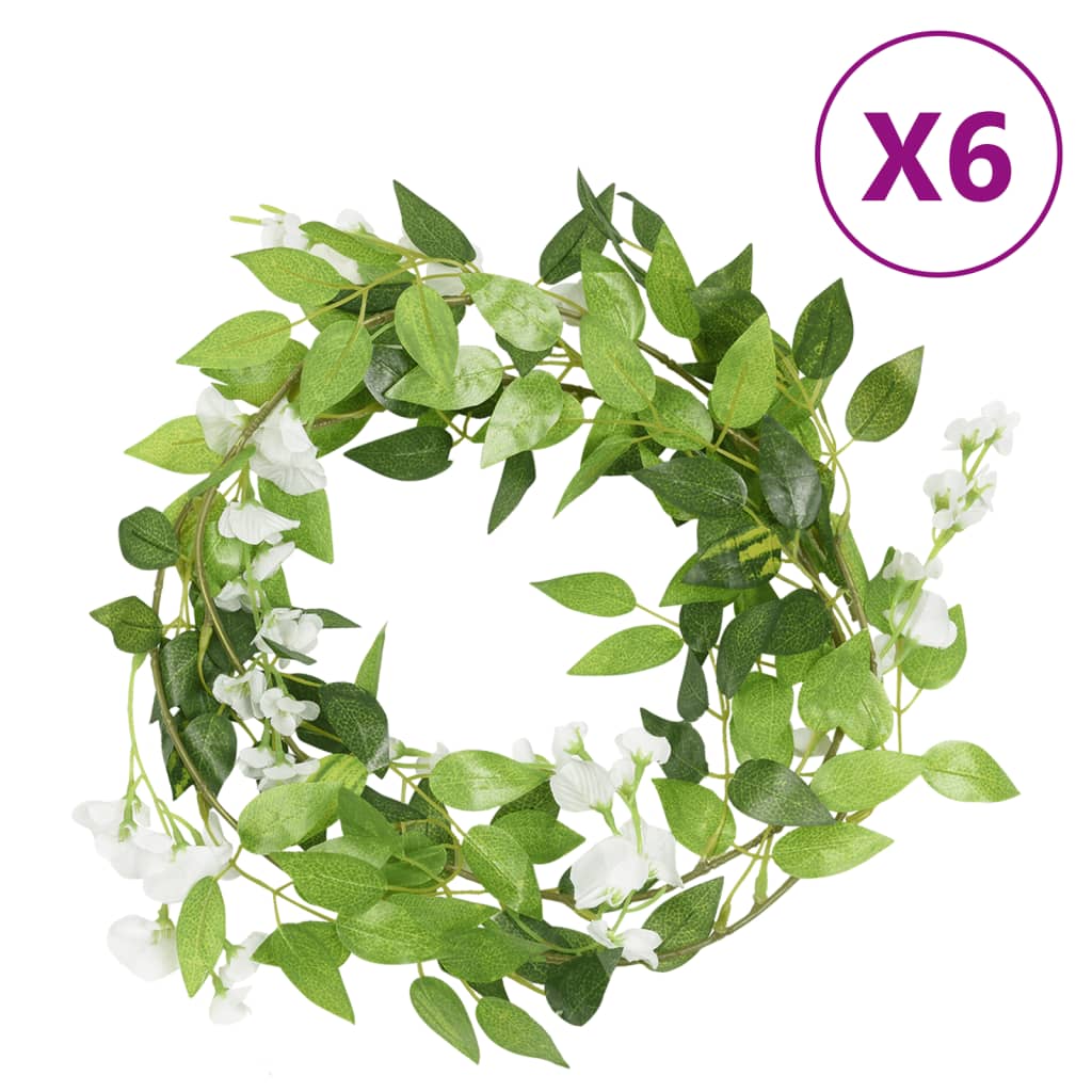 vidaXL Guirlandes de fleurs de Noël 6 pcs blanc 200 cm