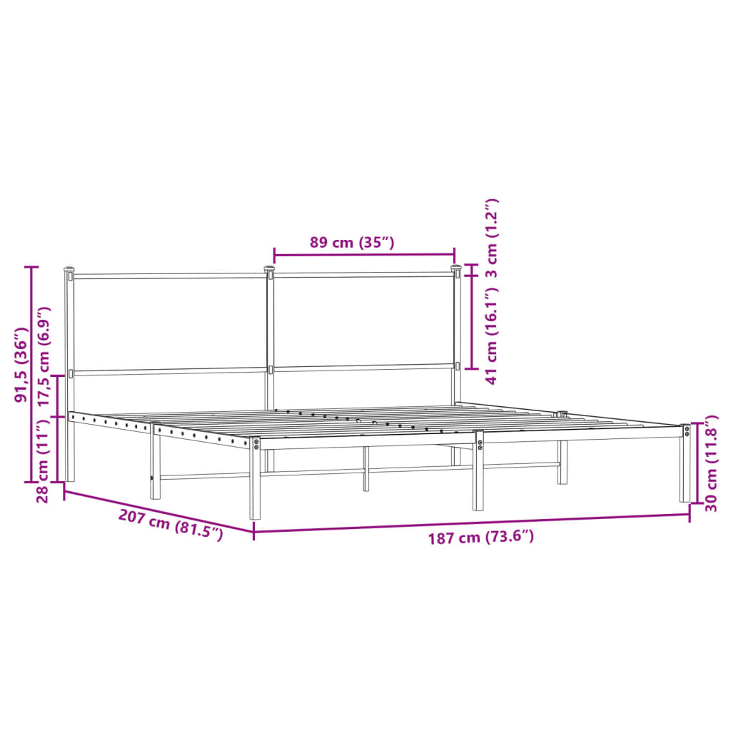 vidaXL Cadre de lit en métal sans matelas chêne sonoma 180x200 cm