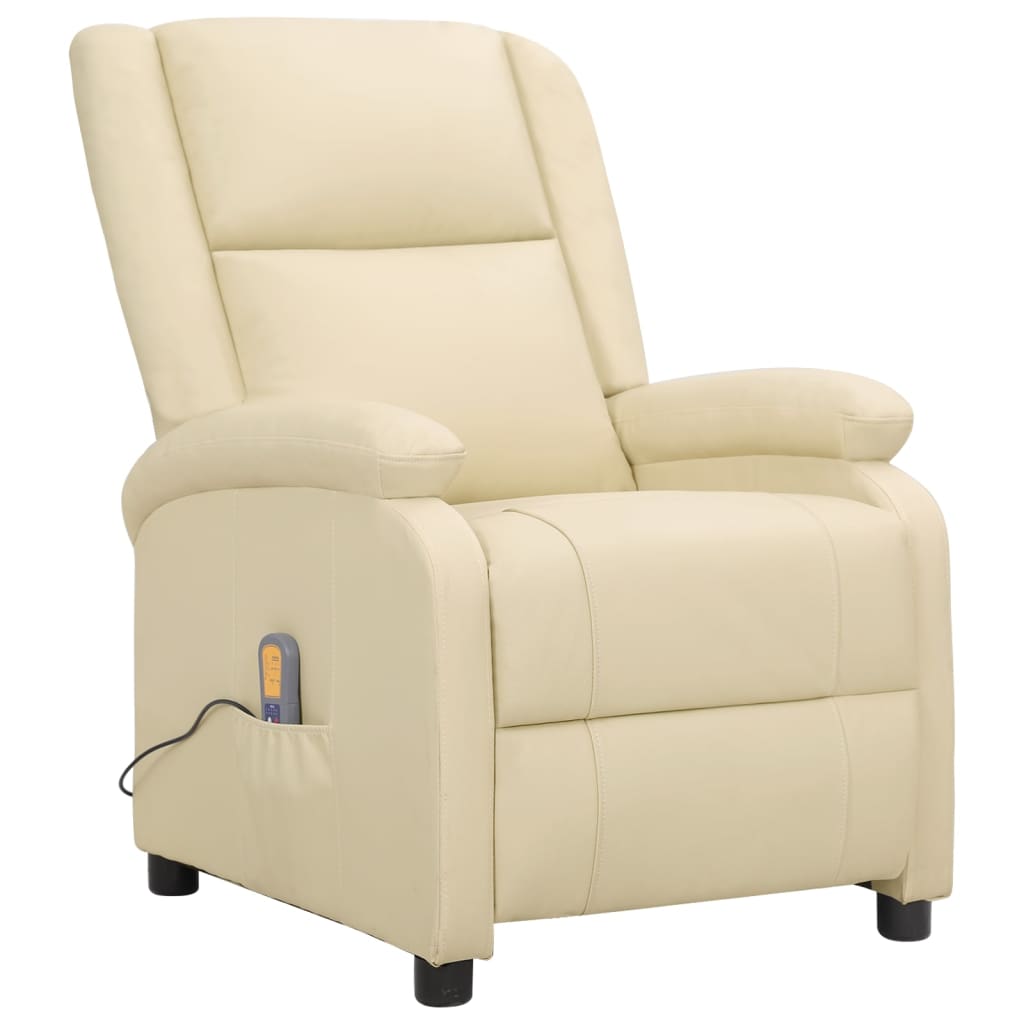 vidaXL Fauteuil de massage Crème Cuir véritable