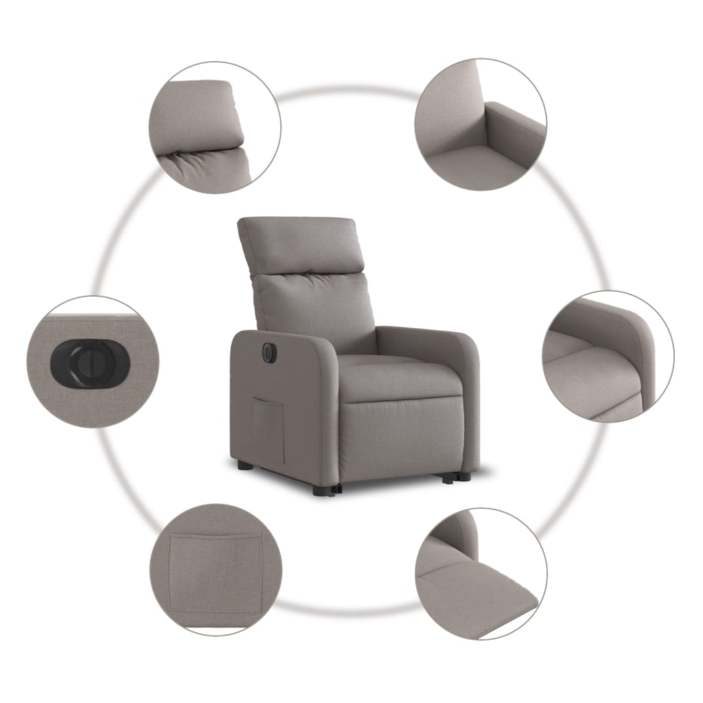 vidaXL Fauteuil inclinable électrique taupe tissu