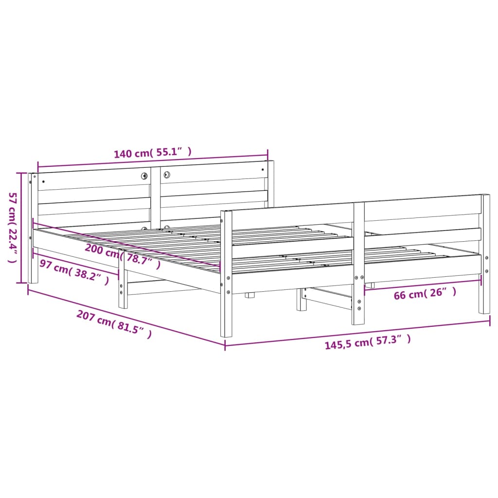 vidaXL Cadre de lit sans matelas 140x200 cm bois massif de pin