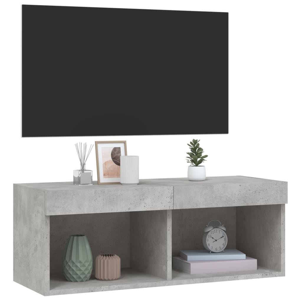 vidaXL Meuble TV avec lumières LED gris béton 80x30x30 cm