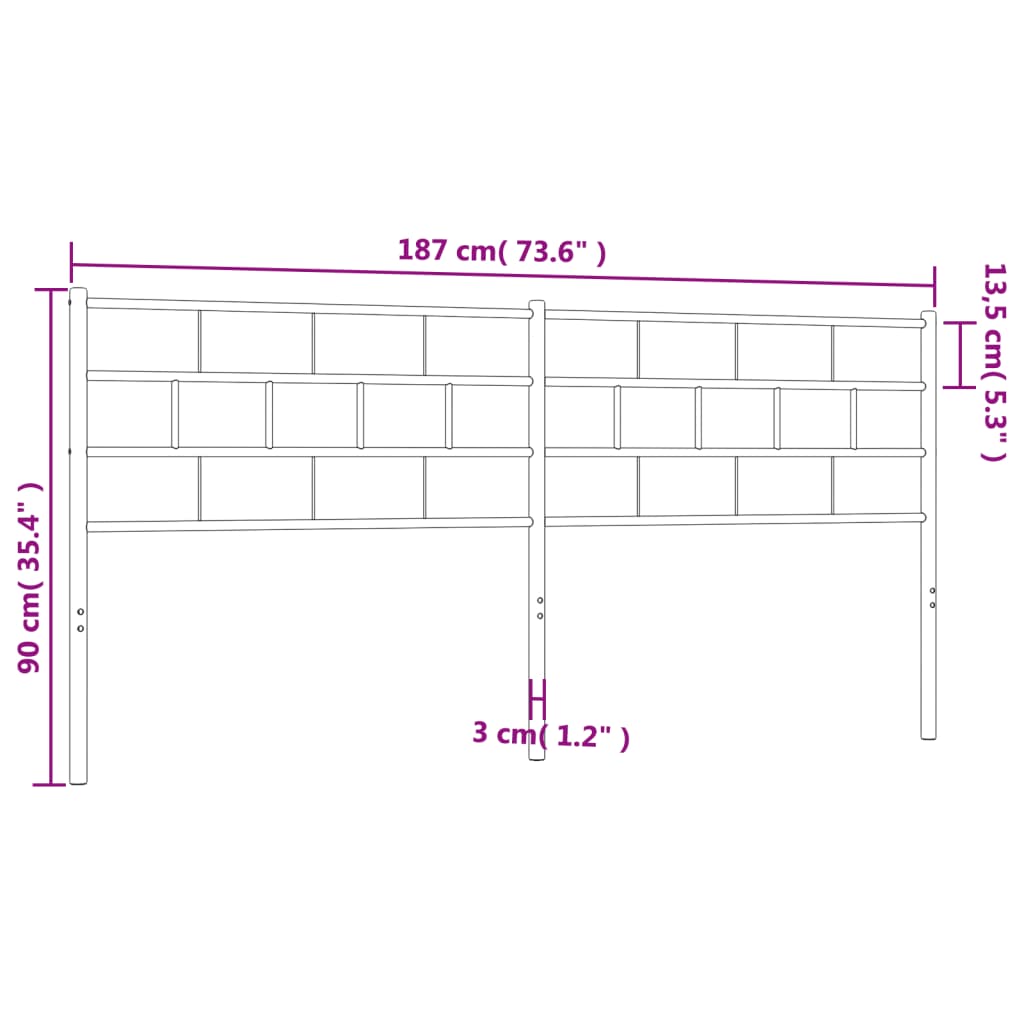 vidaXL Tête de lit métal noir 180 cm