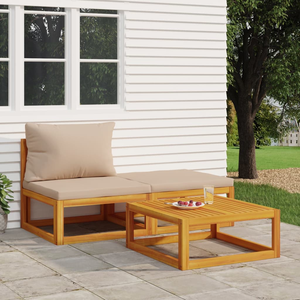 vidaXL Salon de jardin 3 pcs avec coussins bois massif d'acacia