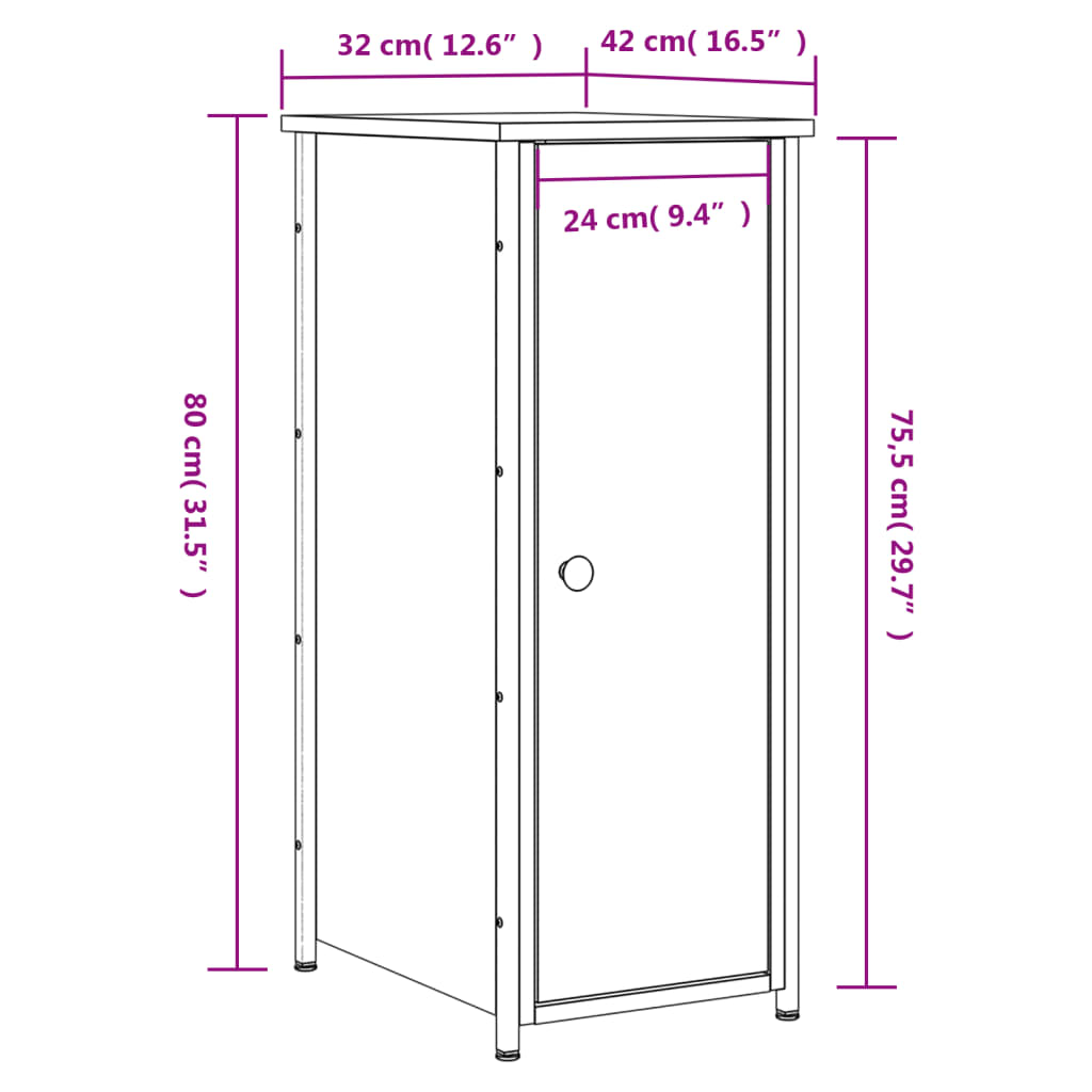 vidaXL Tables de chevet 2pcs chêne sonoma 32x42x80cm bois d'ingénierie