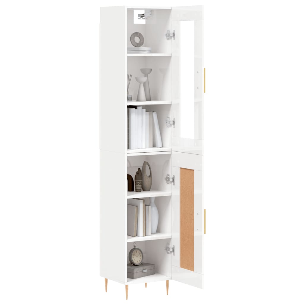 vidaXL Buffet haut Blanc brillant 34,5x34x180 cm Bois d'ingénierie