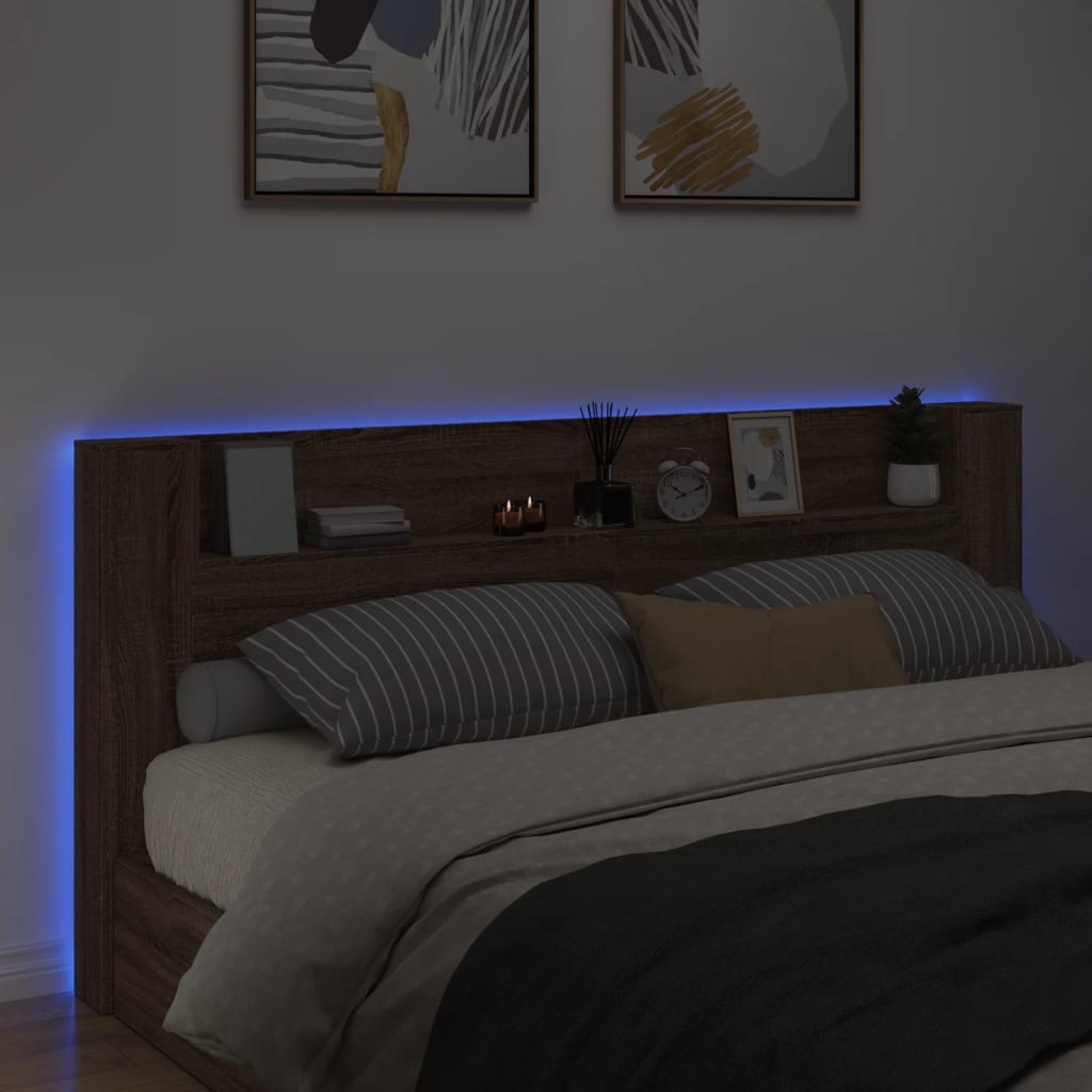 vidaXL Armoire tête de lit avec LED chêne marron 220x16,5x103,5 cm