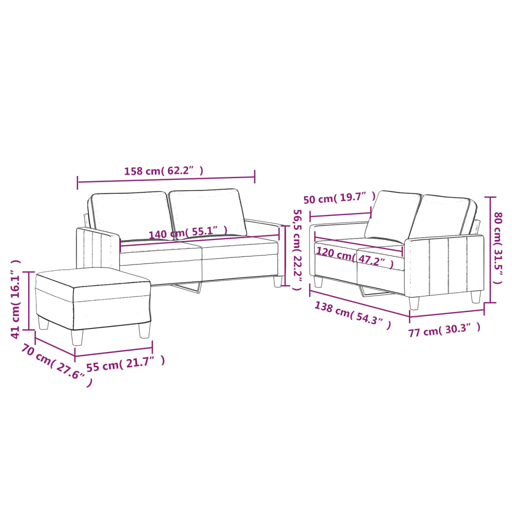 vidaXL Ensemble de canapés 3 pcs avec coussins Gris clair Velours