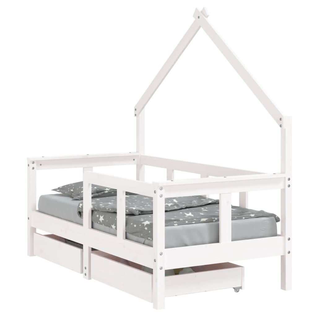 vidaXL Cadre de lit enfant tiroirs blanc 70x140 cm bois de pin massif