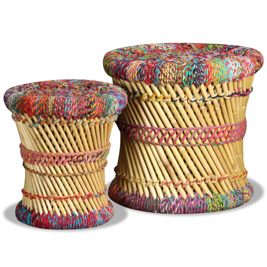 vidaXL Tabourets avec détails chindi lot de 2 multicolore bambou