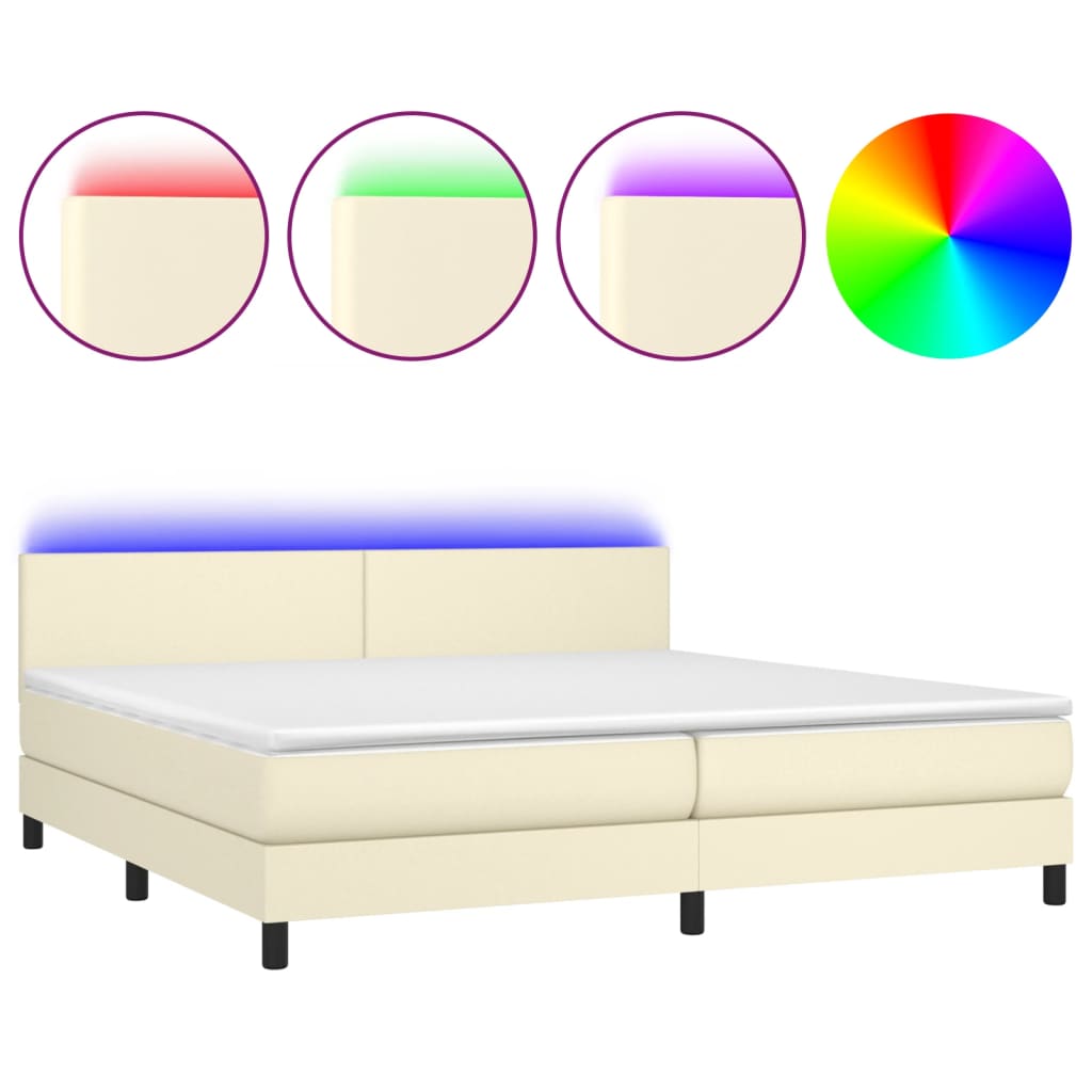 vidaXL Sommier à lattes de lit avec matelas et LED Crème 200x200 cm