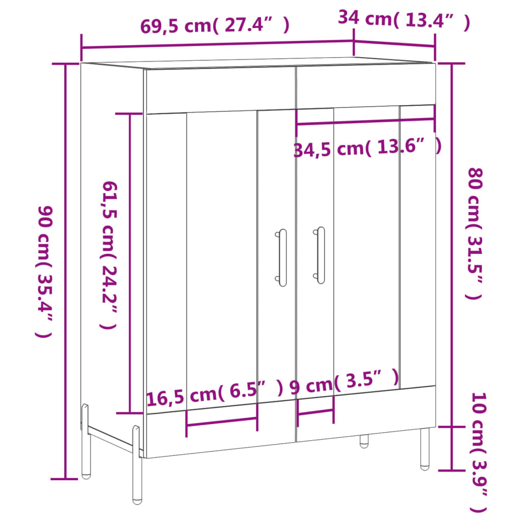 vidaXL Buffet chêne marron 69,5x34x90 cm bois d'ingénierie