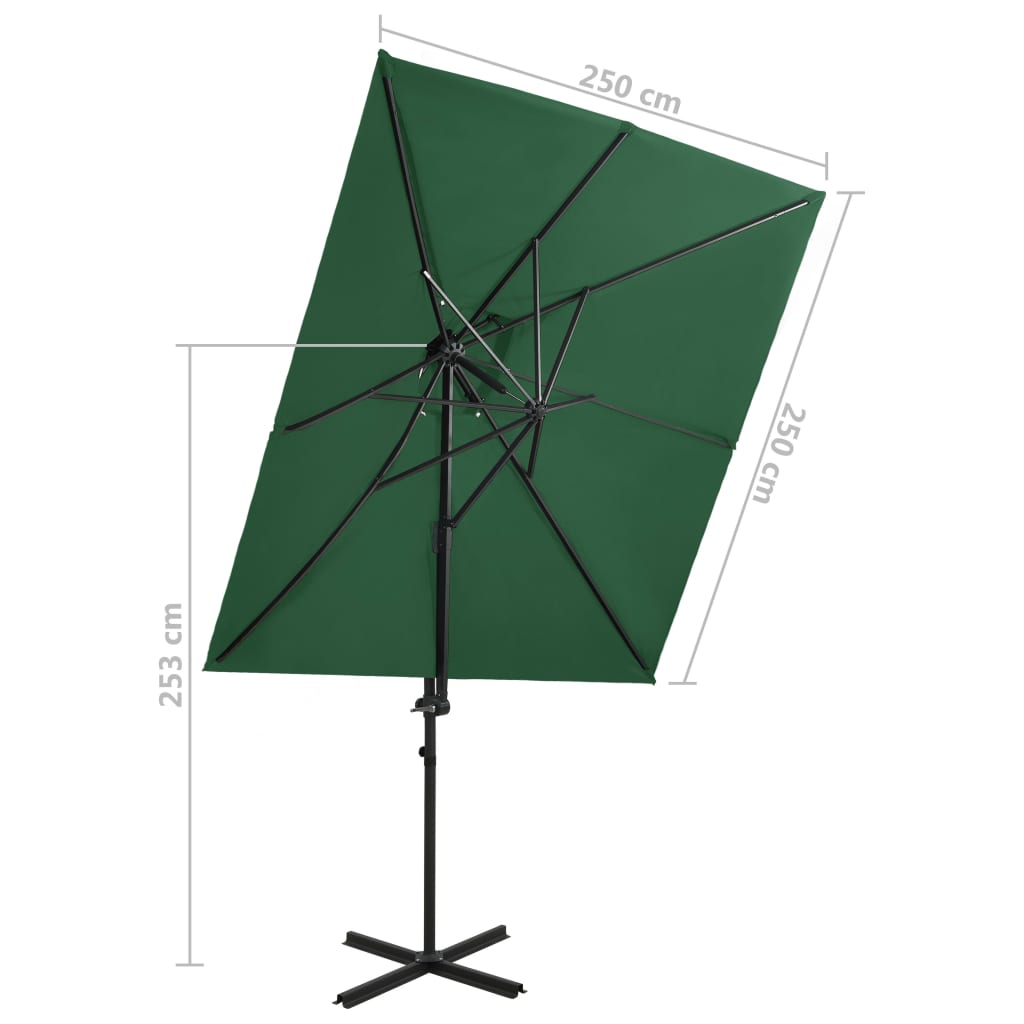 vidaXL Parasol de jardin en porte-à-faux à double toit vert 250x250 cm