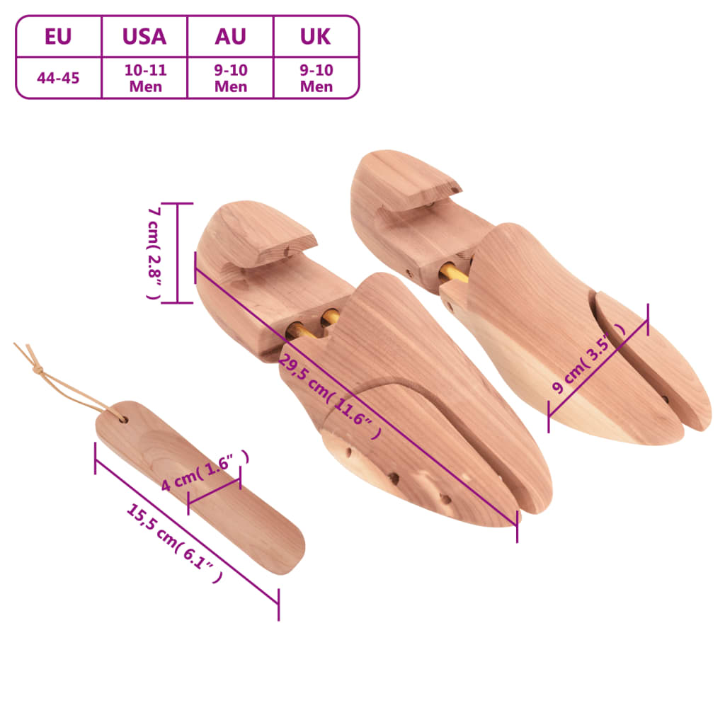 vidaXL Tendeur de chaussures avec chausse-pied EU 44-45 bois de cèdre