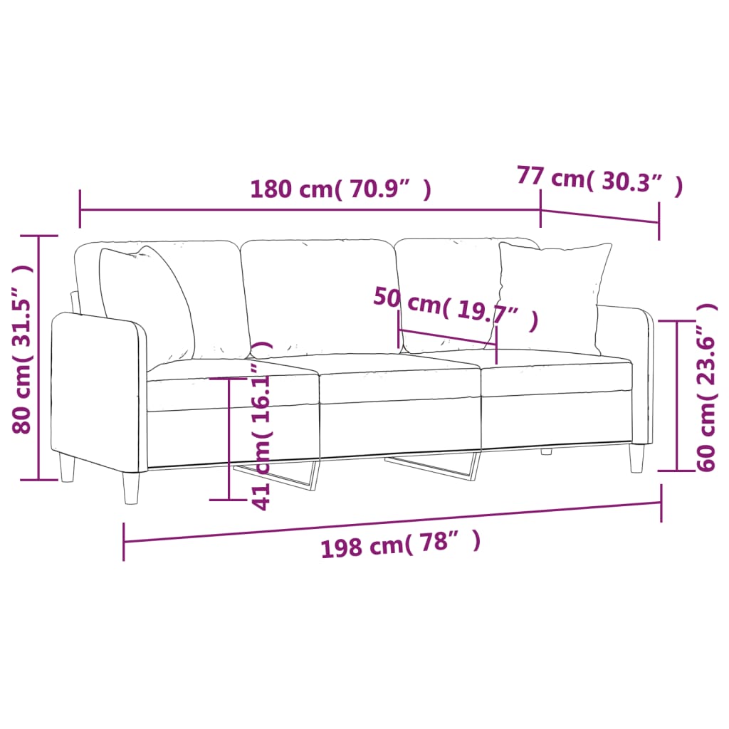 vidaXL Canapé 3 places avec oreillers gris foncé 180 cm tissu