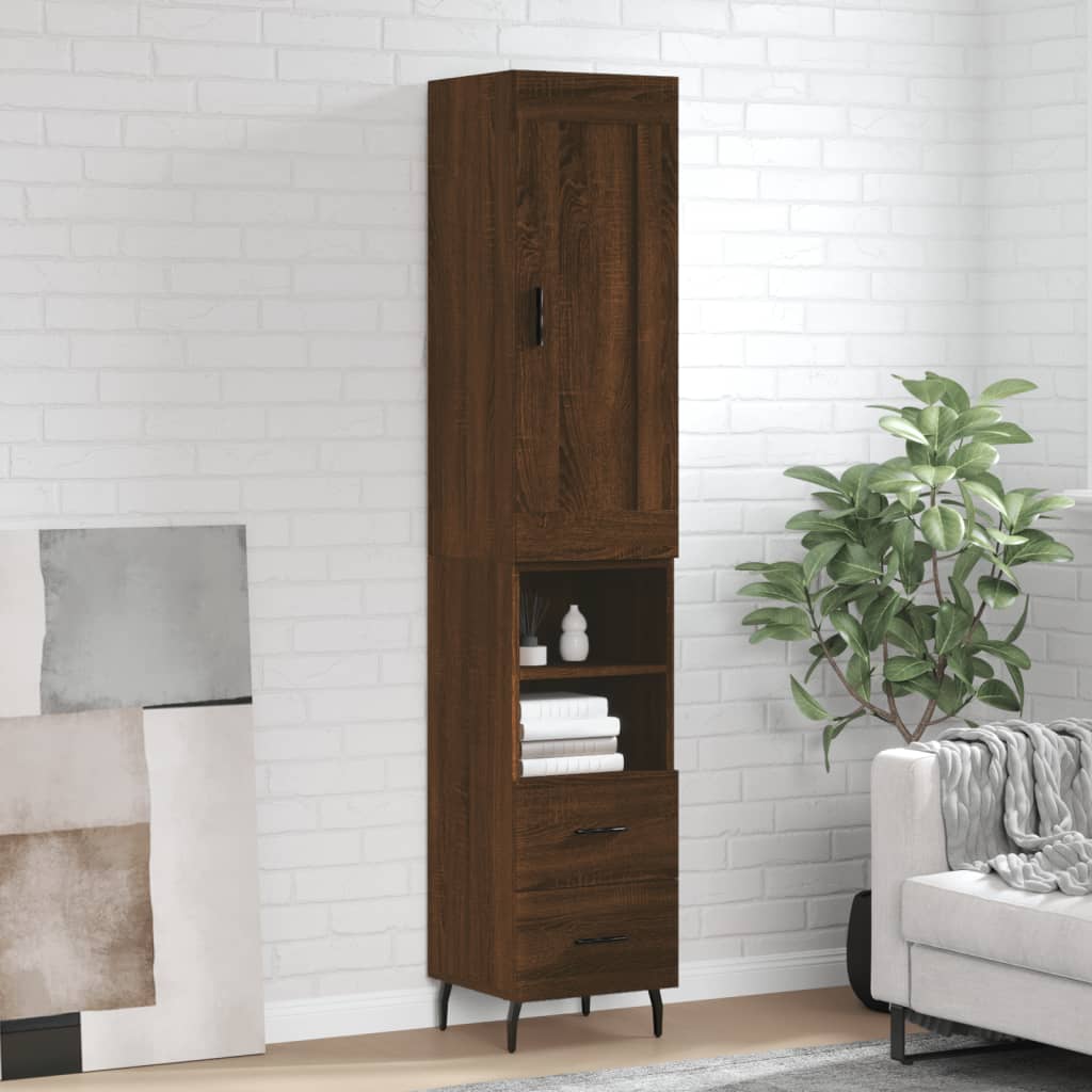 vidaXL Buffet haut Chêne marron 34,5x34x180 cm Bois d'ingénierie