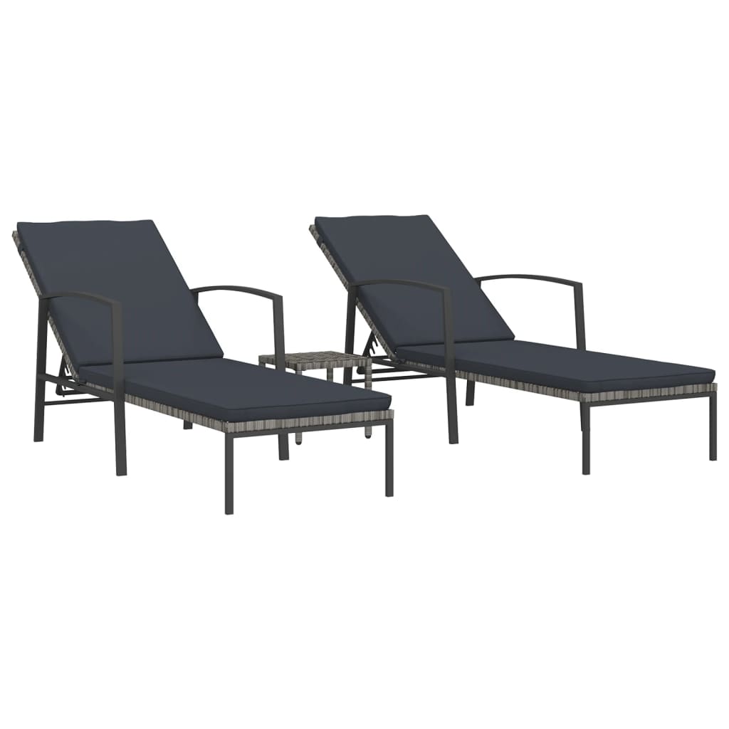 vidaXL Chaises longues 2 pcs avec table Résine tressée Gris