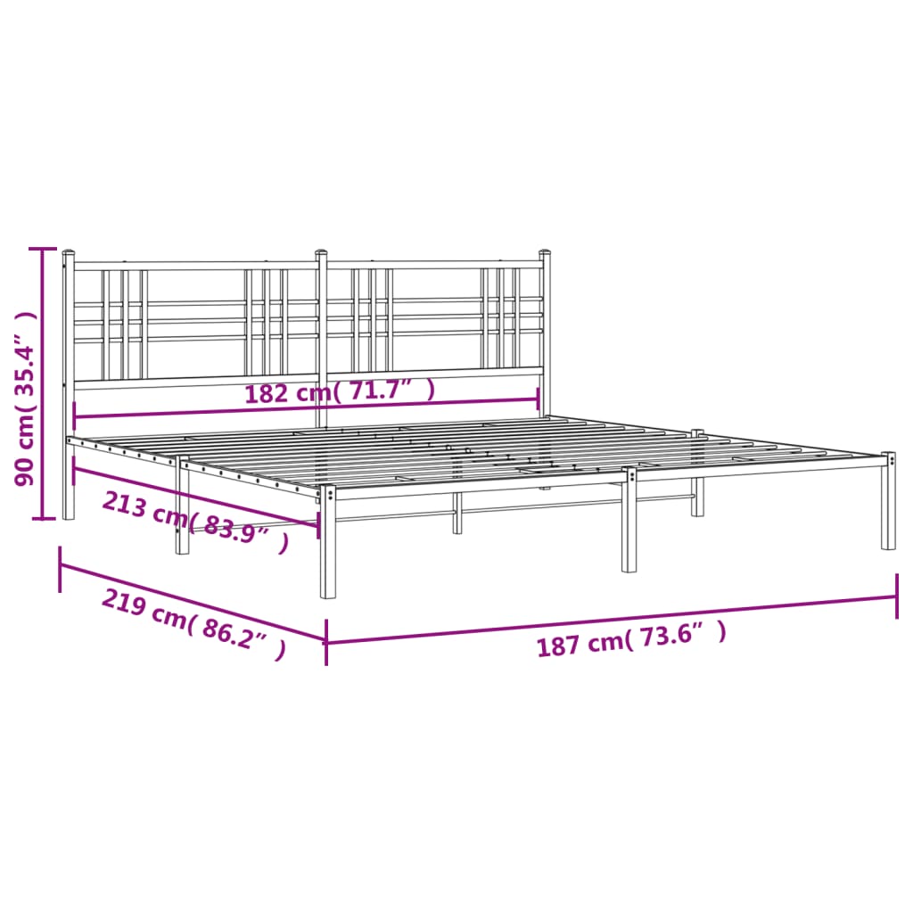 vidaXL Cadre de lit métal sans matelas et tête de lit blanc 183x213 cm