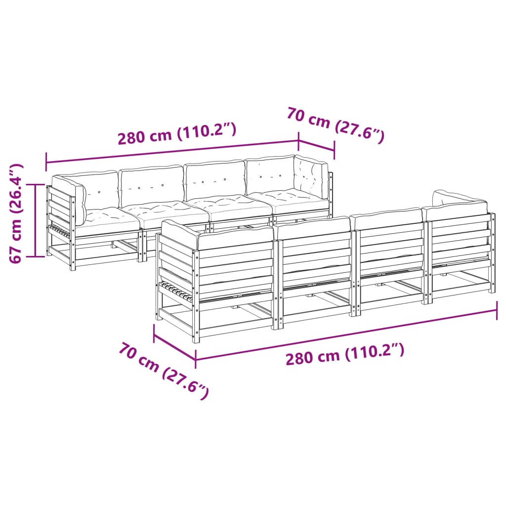 vidaXL Salon de jardin 9 pcs avec coussins bois de pin massif