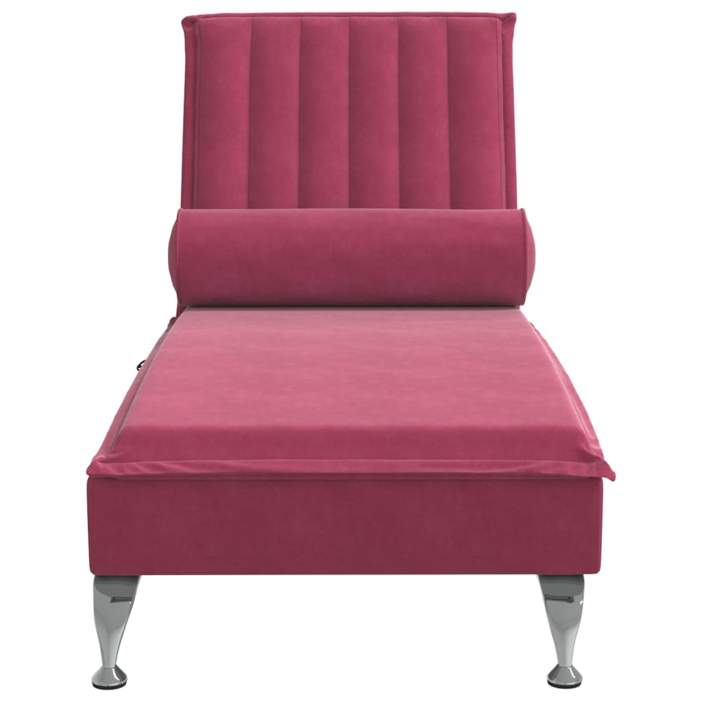 vidaXL Chaise longue de massage avec traversin rouge bordeaux velours