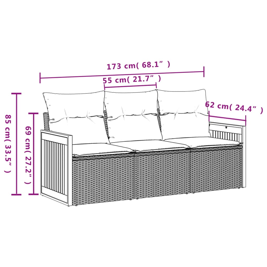 vidaXL Salon de jardin avec coussins 3 pcs beige résine tressée