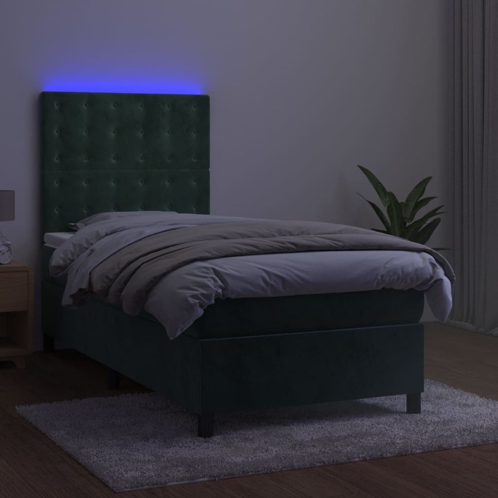 vidaXL Sommier à lattes de lit et matelas et LED Vert foncé 80x200 cm