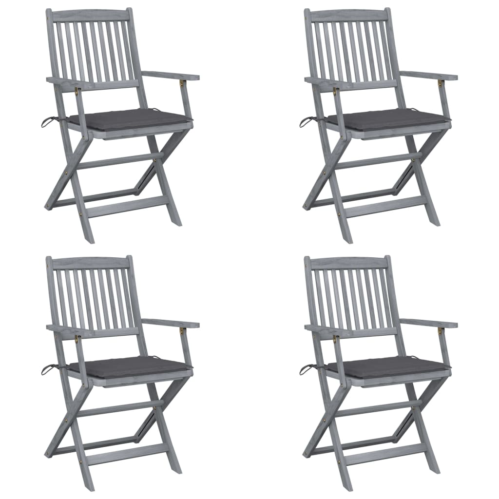 vidaXL Chaises pliables d'extérieur lot de 4 et coussins Bois d'acacia