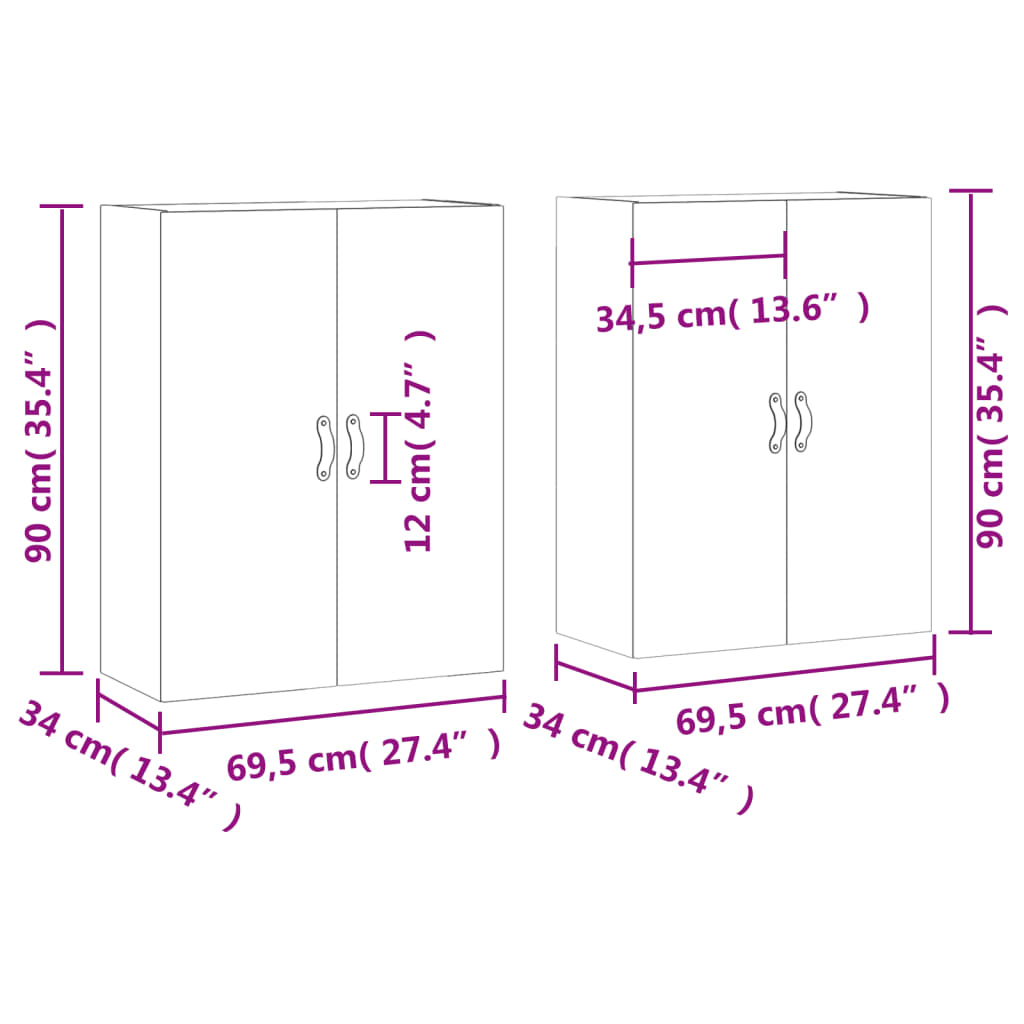 vidaXL Armoires murales 2 pcs blanc 69,5x34x90 cm