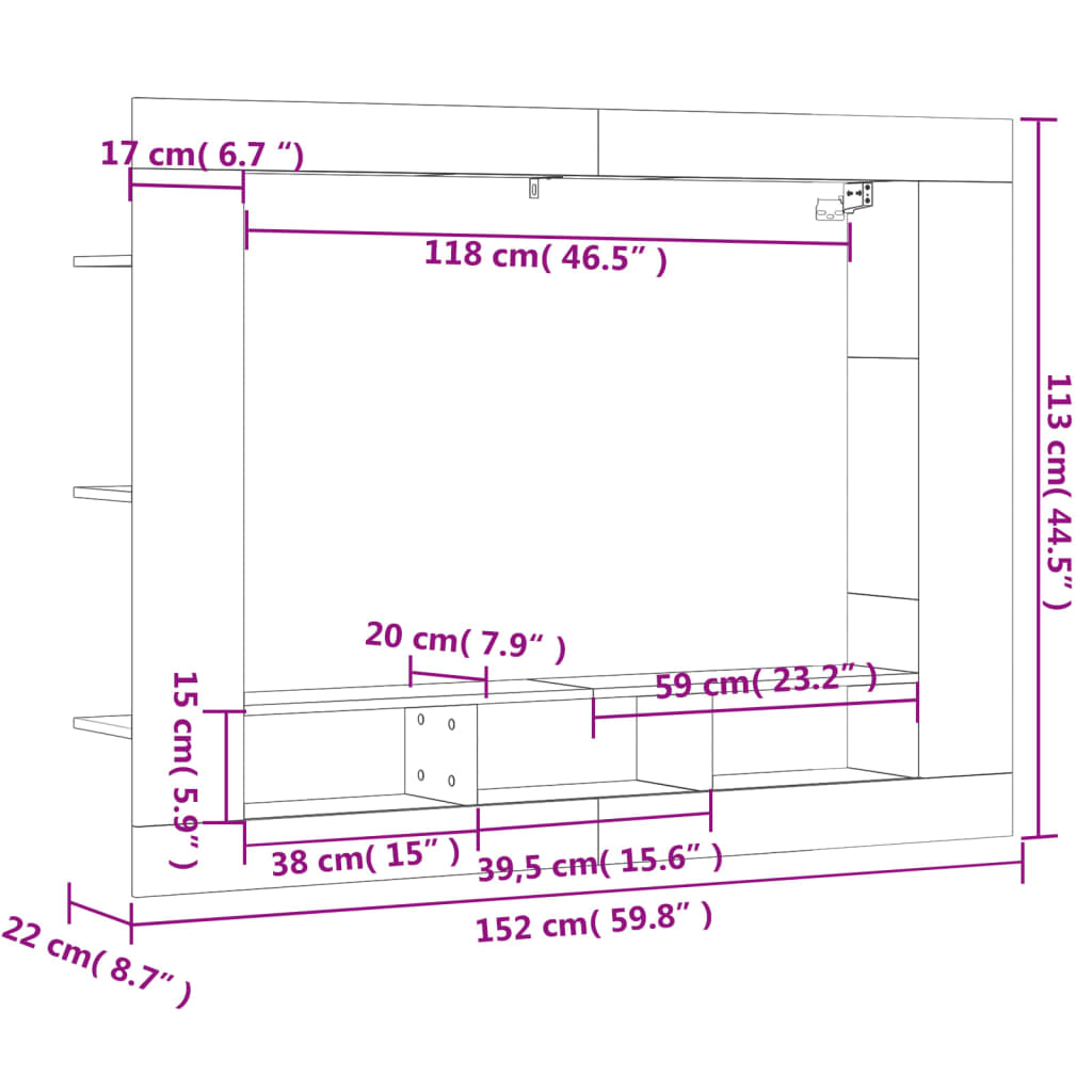 vidaXL Meuble TV noir 152x22x113 cm bois d'ingénierie