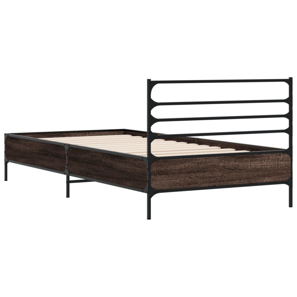 vidaXL Cadre de lit chêne marron 75x190 cm bois d'ingénierie et métal