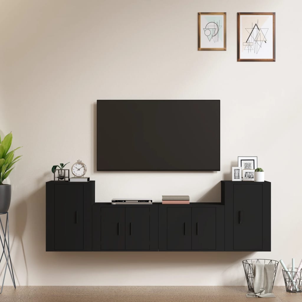 vidaXL Ensemble de meubles TV 4 pcs Noir Bois d'ingénierie